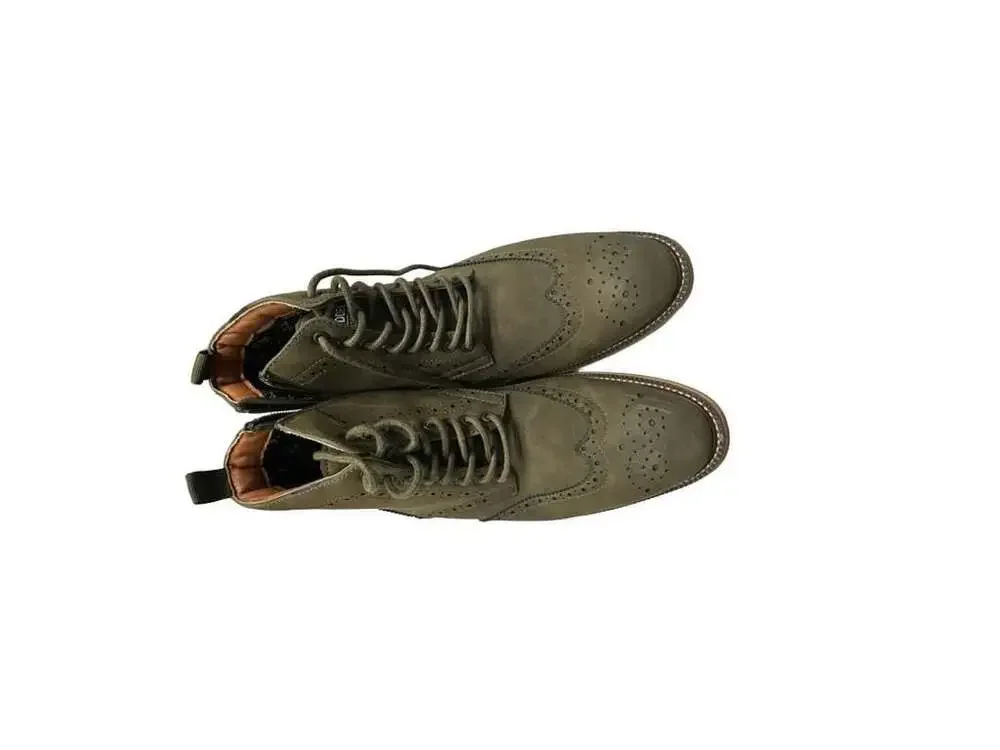 Madden REMPPR Wingtip Boots Size 9 Olive Suede Brogue Zip Lace-Up Ankle Boot